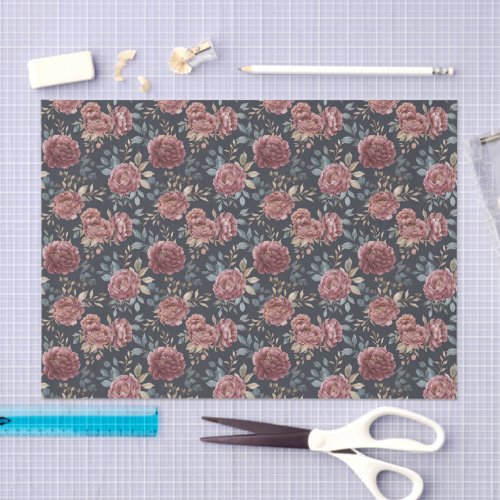 Navy Blue Burgundy Red Floral Birthday Tissue Paper