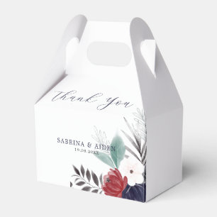 Navy Blue Burgundy Red Gothic Floral Wedding Favor Boxes