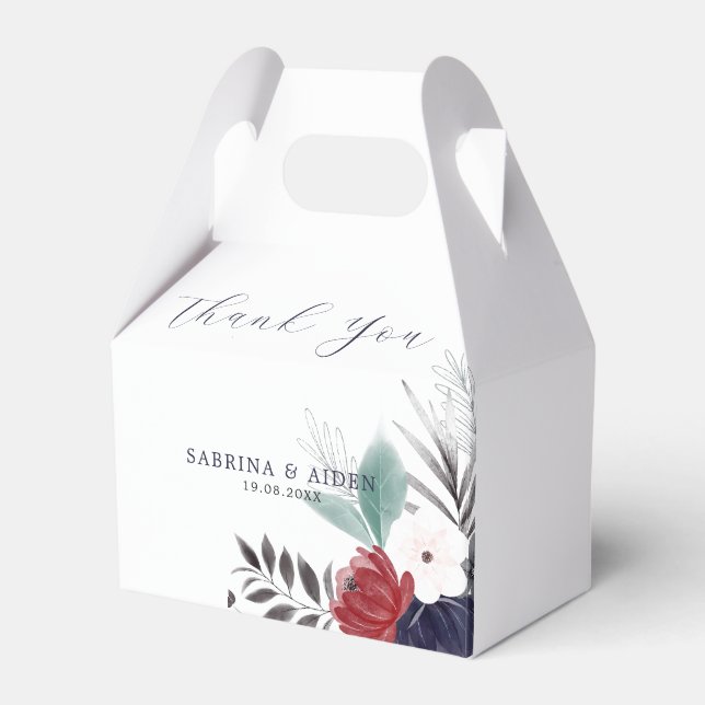 Navy Blue Burgundy Red Gothic Floral Wedding  Favor Boxes (Front Side)