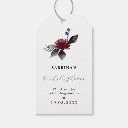 Navy Blue Burgundy Red Gothic Floral Wedding  Gift Tags