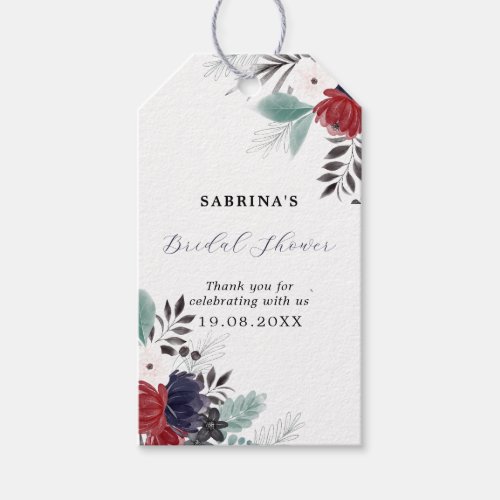 Navy Blue Burgundy Red Gothic Floral Wedding  Gift Tags