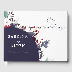 Navy Blue Burgundy Red Gothic Floral Wedding Guest Book