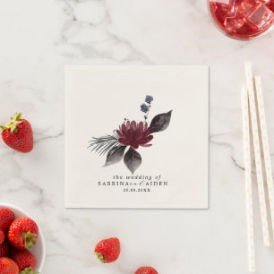 Navy Blue Burgundy Red Gothic Floral Wedding Napkins