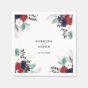 Navy Blue Burgundy Red Gothic Floral Wedding Napkins
