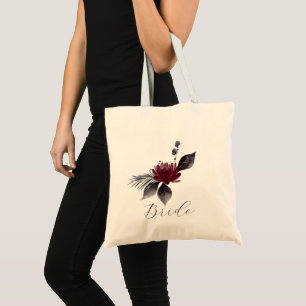 Navy Blue Burgundy Red Gothic Floral Wedding Tote Bag