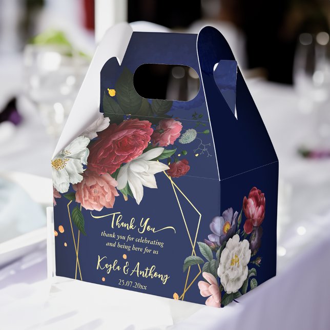 Navy blue burgundy roses wedding custom favor boxes (Navy blue burgundy roses wedding personalized  favor box wedding favors)