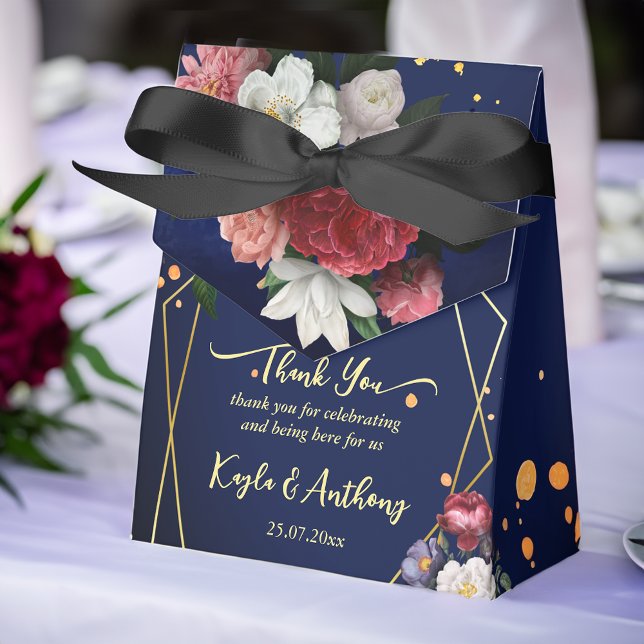 Navy blue burgundy roses wedding custom favor boxes (Navy blue burgundy roses wedding favors personalized favor box  elegant favor box)