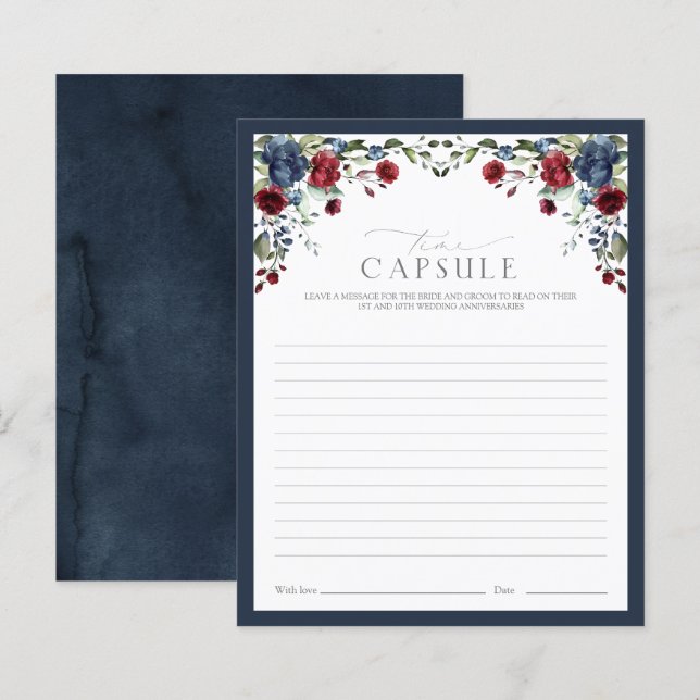 Navy Blue Burgundy Time Capsule Floral Shower Game (Front/Back)