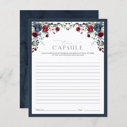 Navy Blue Burgundy Time Capsule Floral Shower Game