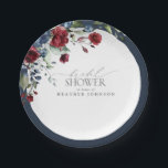 Navy Blue Burgundy Watercolor Floral Bridal Shower Paper Plates<br><div class="desc">A unique bridal shower paper plate,  this trendy design features a bouquet of navy blue and burgundy flowers,  bordered in navy blue. Part of a co-ordinated suite. View suite here: https://www.zazzle.com/collections/elegant_navy_blue_burgundy_botanical_bridal_shower-119592964187643986 Contact designer for matching products. Copyright Anastasia Surridge for Elegant Invites,  all rights reserved.</div>