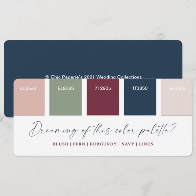 Navy Blue & Burgundy Wedding Color Palette Card (Front/Back)