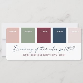 Navy Blue & Burgundy Wedding Color Palette Card | Zazzle