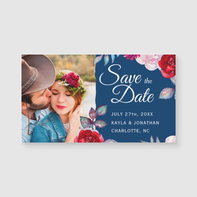 Navy Blue Burgundy Wedding | Small Save the Date (Front)
