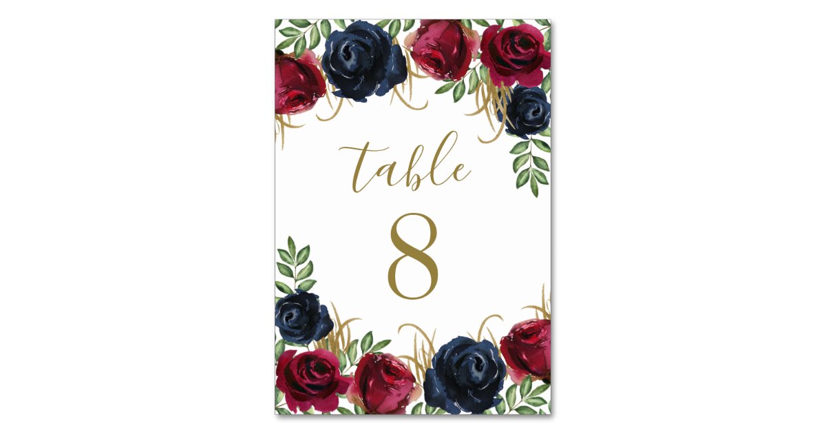 Navy Blue Burgundy Wedding Table Number Cards Zazzle Com