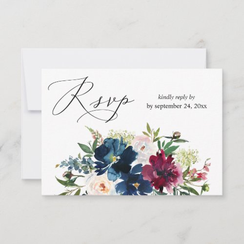 Navy Blue Burgundy  White Floral w Meal RSVP 2