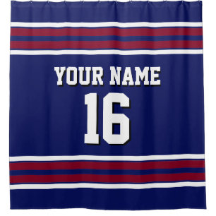Navy Blue Burgundy White Stripes Sports Jersey Shower Curtain