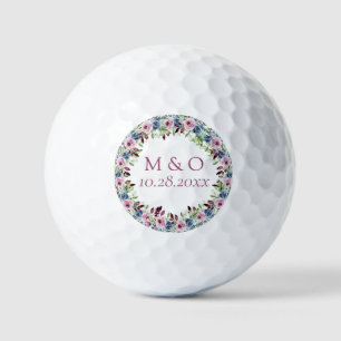 Navy Blue Burgundy Wine Watercolor Floral Wedding Golf Balls