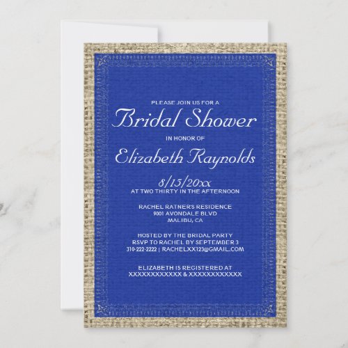 Navy Blue Burlap Bridal Shower Invitations