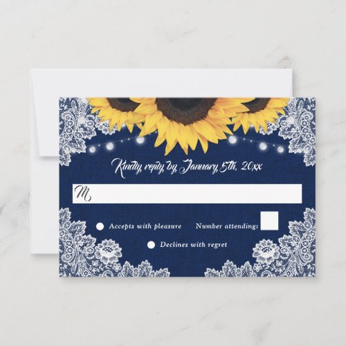Navy Blue Burlap Floral Lace Sunflower Wedding