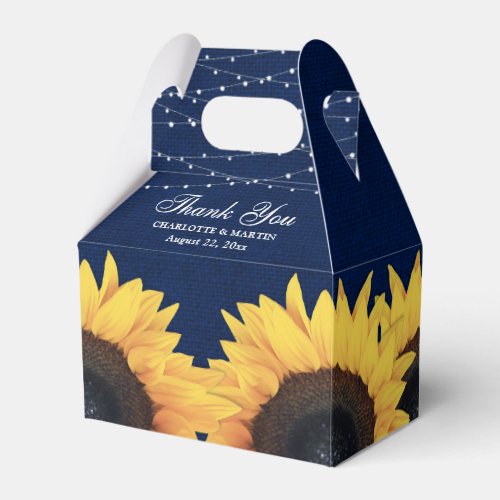Navy Blue Burlap Sunflower Wedding Thank You Favor Boxes