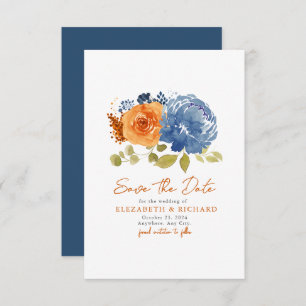 Navy Blue  Burnt Orange Bouquet Fall Floral  Save The Date
