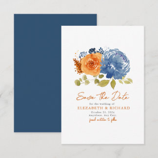 Navy Blue  Burnt Orange Bouquet Fall Floral  Save The Date