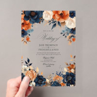 Navy Blue, Burnt Orange & Champagne Floral Wedding