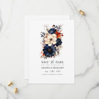 Navy Blue, Burnt Orange & Champagne Floral Wedding