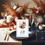 Navy Blue, Burnt Orange & Champagne Floral Wedding Table Number<br><div class="desc">Navy blue,  burnt orange,  and champagne floral summer wedding table number card. Ideal for a summer garden wedding.</div>
