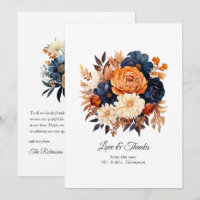 Navy Blue, Burnt Orange & Champagne Floral Wedding