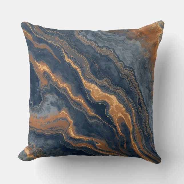 Navy Blue Burnt Orange Dusty Blue Throw Pillow (Front)