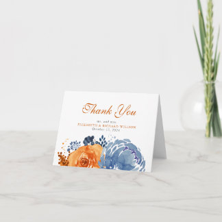 Navy Blue Burnt Orange Fall Floral Thank You Card