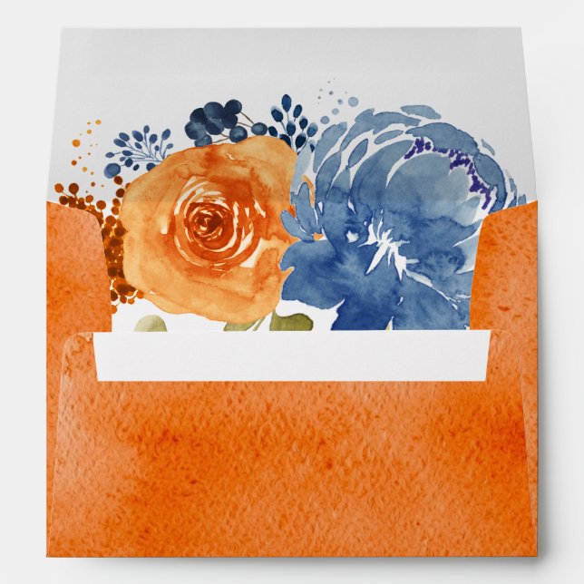 Navy Blue & Burnt Orange Floral Envelope (Back (Bottom))