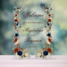 Navy Blue & Burnt Orange Florals Wedding Welcome