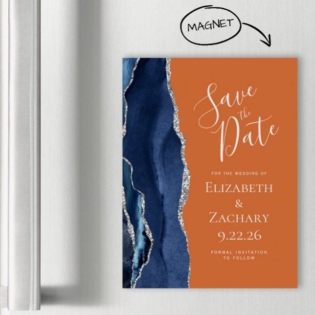 Navy Blue Burnt Orange Magnetic Save the Date (Creator Uploaded)