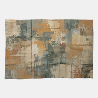 Navy Blue Burnt Orange Rustic Weathered Wood Kitchen Towel