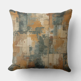 Navy Blue Burnt Orange Rustic Weathered Wood Throw Pillow