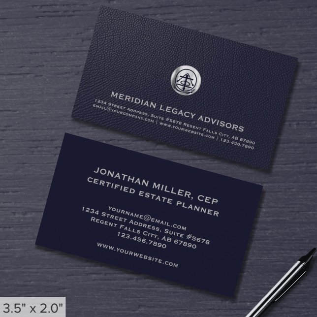 Navy Blue Business Cards with Silver Seal Logo (Creator Uploaded)