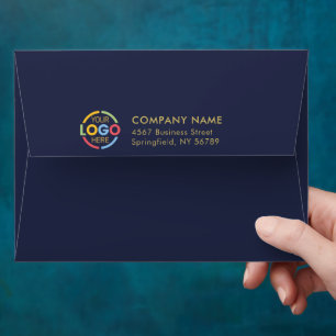 Navy Blue Business Custom Logo Return Address Envelope