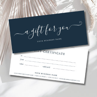 Navy Blue Business Gift Certificate Elegant Simple