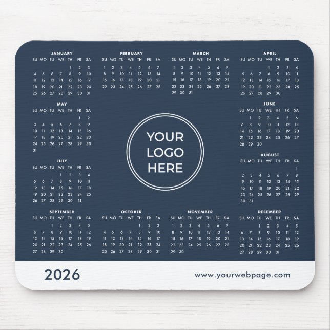 Navy Blue Business Logo 2026 Calendar Mouse Pad (Front)