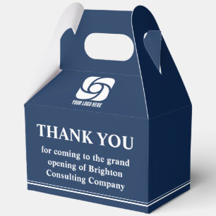Navy Blue Business Logo Company Grand Opening Favor Boxes