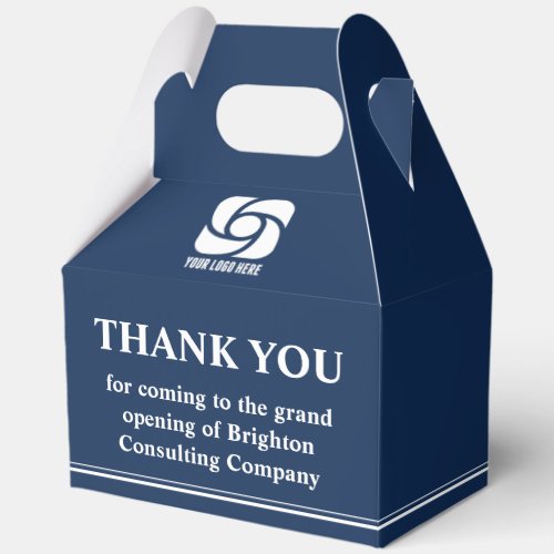 Navy Blue Business Logo Company Grand Opening Favor Boxes
