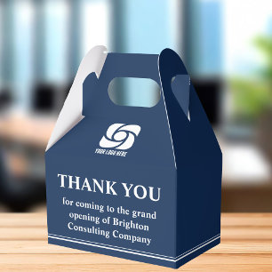 Navy Blue Business Logo Company Grand Opening Favor Boxes