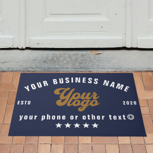 Navy blue Business logo Company name Branded Doormat