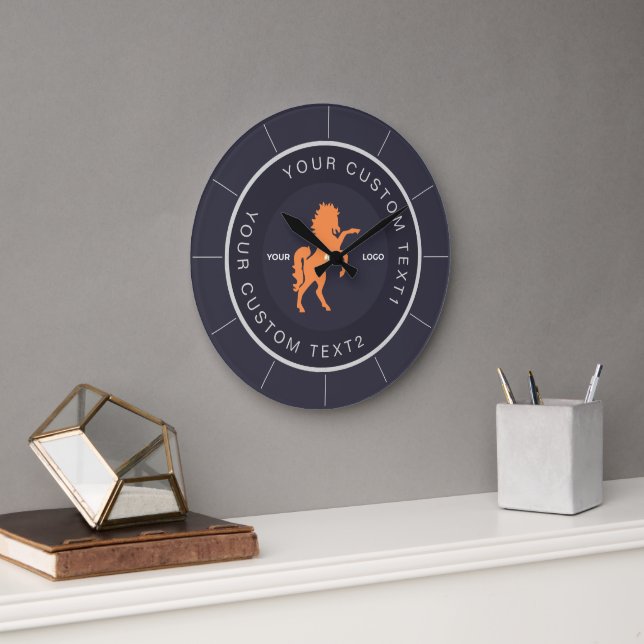 Navy blue Business logo Custom branded  Large Clock (Office)