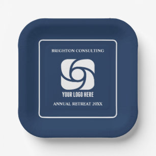Navy Blue Business Logo Custom Company Party Paper Plates
