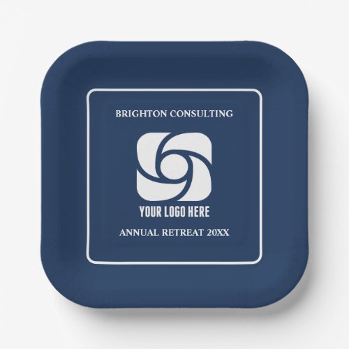 Navy Blue Business Logo Custom Company Party Paper Plates