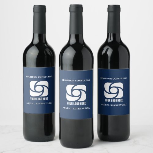 Navy Blue Business Logo Custom Company Party Wine Label