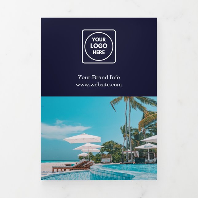 Navy Blue Business Logo | Custom Folded Design Tri-Fold Card (Cover)